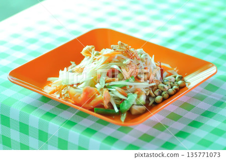 papaya salad or som tam , spicy salad or Thai food or Thai spicy salad papaya salad or som tam , spicy salad or Thai food or Thai spicy salad 135771073