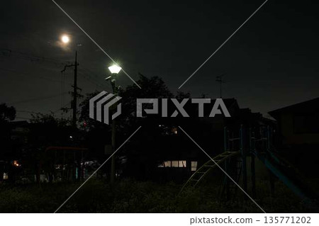 Moonlight shines through an empty park at night Moonlight shines through an empty park at night 135771202