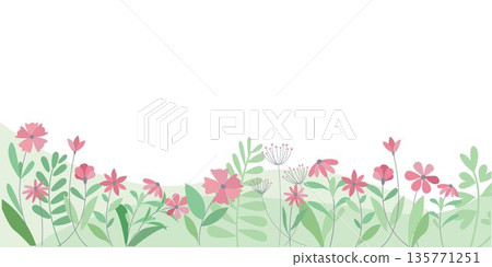 春天的色彩鮮豔的時尚植物和花朵的插圖素材 135771251