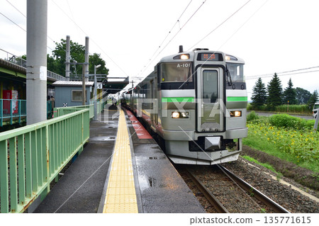 JR Hokkaido Sassho Line: Train window and station scenery between Tobetsu Station and Hokkaido Medical University Station (cloudy in summer 2023) 135771615