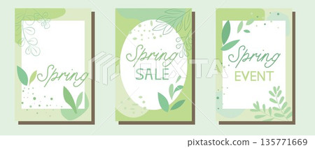 可愛的花卉橫幅套裝，帶有春季花卉插圖的相框套裝 135771669
