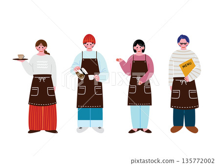 Illustration set of men and women working in a cafe 135772002