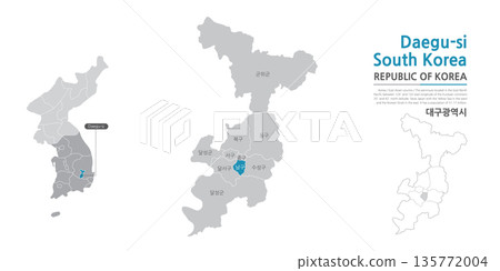Daegu map showing administrative districts with black lines on white background 135772004