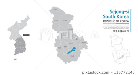 A map of Sejong-si, Korea, which marks administrative districts with black lines on a white background A map of Sejong-si, Korea, which marks administrative districts with black lines on a white background 135772143