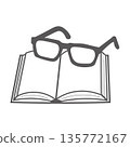 Simple line drawing icon of book and glasses. Learning, knowledge, reading. 135772167
