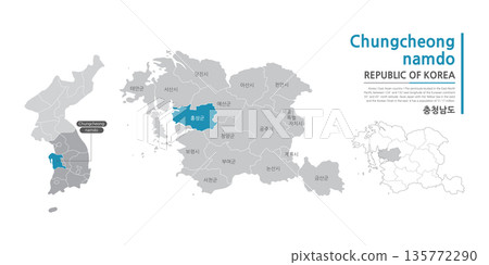 South Chungcheong Province map showing administrative districts with black lines on white background South Chungcheong Province map showing administrative districts with black lines on white background 135772290