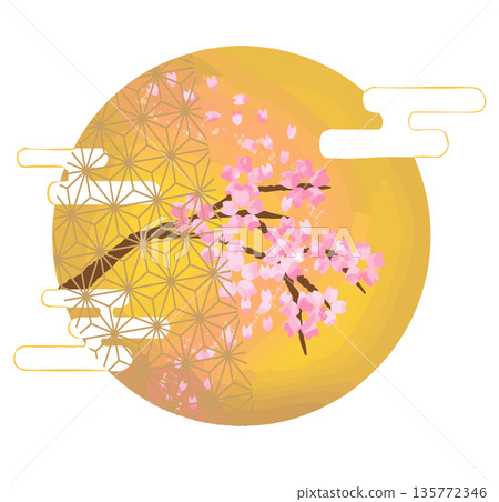 日式花卉與滿月圖案插圖 2 135772346