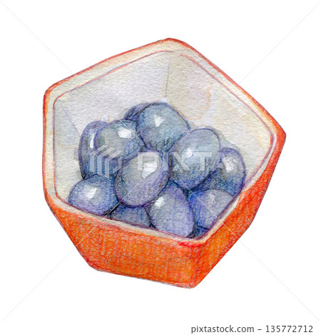 水彩插畫：一組盛有熟豆子的小碗 135772712