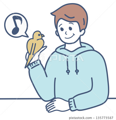 男人與鳥兒玩耍的插畫素材 135773587