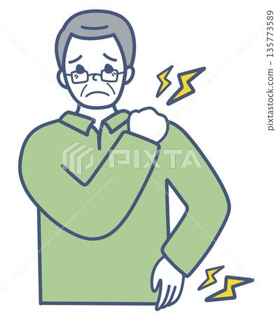 Illustration material of a senior man suffering from shoulder and lower back problems Illustration material of a senior man suffering from shoulder and lower back problems 135773589