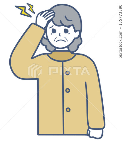 Illustration material of a senior woman with a headache 135773590