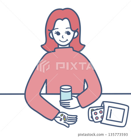 插畫資料：一名女子正在服藥 135773593