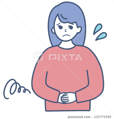 一位患有胃病的女性的插圖素材 一位患有胃病的女性的插圖素材 135773595