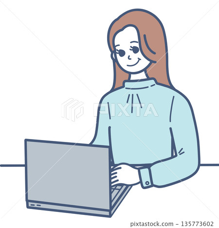 Illustration material of a woman working on a computer 135773602