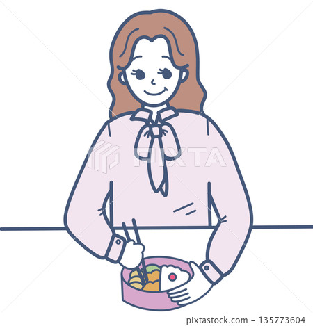 Illustration material of a woman eating a lunch Illustration material of a woman eating a lunch 135773604