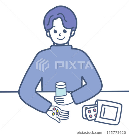 一名男子正在服藥的插圖 135773620