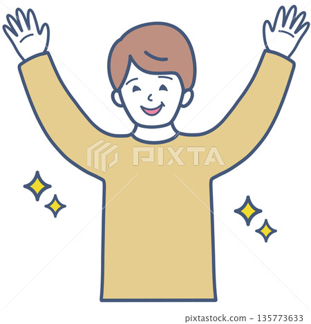 圖解素材：一名男子舉手歡呼 135773633
