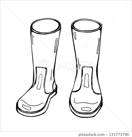 Rubber boots or rainy boots vector. Outdoor accessories in rainy days 135773790