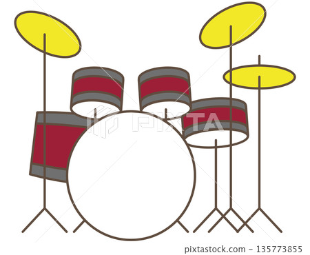 簡易架子鼓的圖示素材 | 可用於樂隊演奏和節奏學習的樂器 135773855