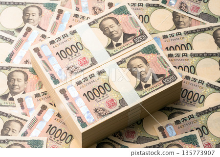 Background of stacks of 10,000 yen bills Background of stacks of 10,000 yen bills 135773907