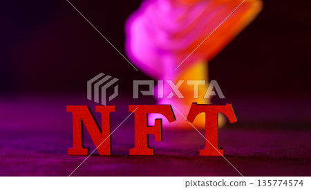 Red NFT Letters with Purple Pink Orange Neon Smoke Effect Dark Background 135774574