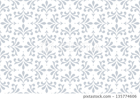 Flower geometric pattern. Seamless vector background. White and gray ornament Flower geometric pattern. Seamless vector background. White and gray ornament 135774606
