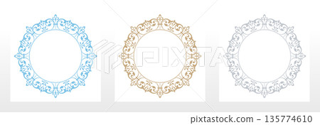 Set of decorative frames Elegant vector element for design in Eastern style, place for text. Floral colored borders. Lace illustration for invitations and greeting cards Set of decorative frames Elegant vector element for design in Eastern style, place for text. Floral colored borders. Lace illustration for invitations and greeting cards 135774610