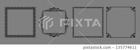 Set of decorative frames Elegant vector element for design in Eastern style, place for text. Floral black and gray borders. Lace illustration for invitations and greeting cards Set of decorative frames Elegant vector element for design in Eastern style, place for text. Floral black and gray borders. Lace illustration for invitations and greeting cards 135774611