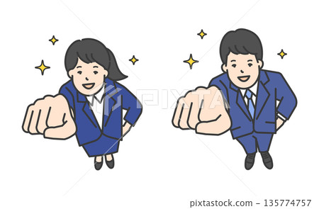 Simple illustration vector of a new employee making a fist pump Simple illustration vector of a new employee making a fist pump 135774757