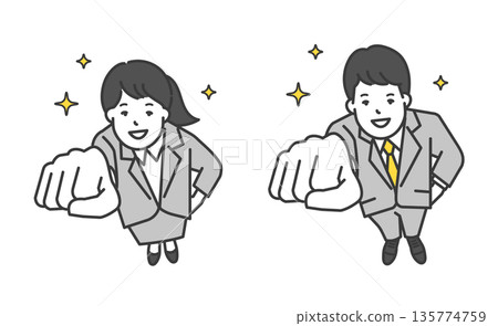 一幅新員工揮拳慶祝的簡單向量圖。 135774759