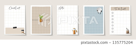一組手繪童書風格物品可愛插畫插圖筆記本內頁設計向量素材圖片 135775204