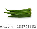 Green Okras isolated on the white background. Okra clipping path. 135775662