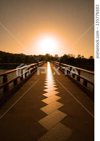 Evening view of Asagiri Bridge over the Uji River Evening view of Asagiri Bridge over the Uji River 135776883