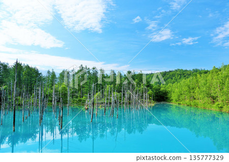 Hokkaido blue sky blue pond 135777329