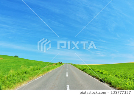 The blue sky of Hokkaido summer and the way of Biei The blue sky of Hokkaido summer and the way of Biei 135777337