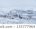 Tbilisi Winter Cityscape Under Heavy Snow and Cold Sky 135777964