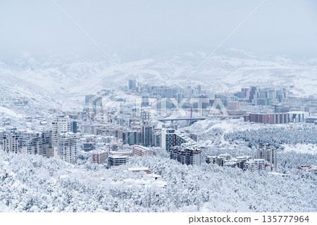 Tbilisi Winter Cityscape Under Heavy Snow and Cold Sky Tbilisi Winter Cityscape Under Heavy Snow and Cold Sky 135777964