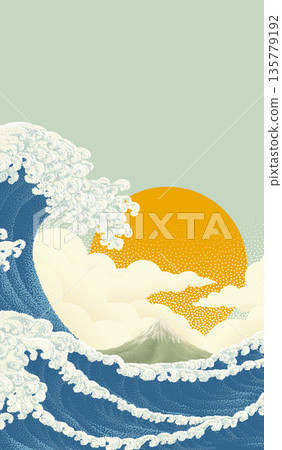 Great Wave Ocean Sea Japanese Design Illustration 135779192