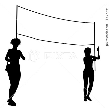 Banner Silhouette Protestors at March Rally Strike 135779302
