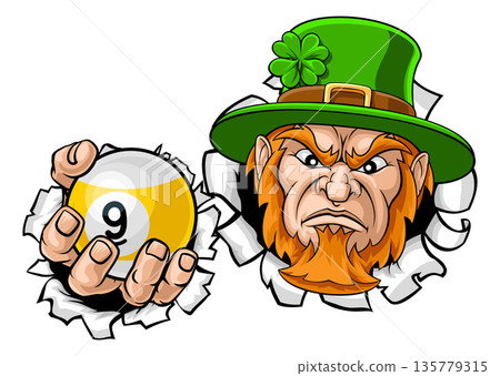 Leprechaun 9 Ball Nine Ball Pool Cartoon Mascot Leprechaun 9 Ball Nine Ball Pool Cartoon Mascot 135779315