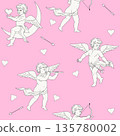 Vintage Cupid Seamless Romantic Cherubs Pattern on Pink Background 135780002