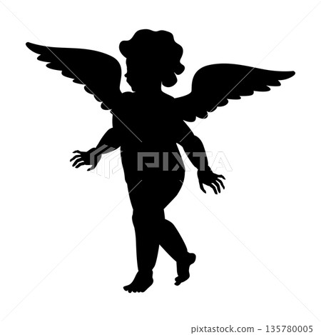Elegant cupid vintage style doddle, sketch black silhouette art Elegant cupid vintage style doddle, sketch black silhouette art 135780005