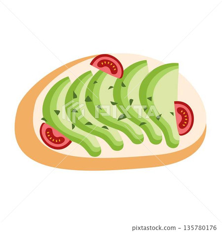 Illustration of Avocado Toast with Tomato, bruchetta 135780176
