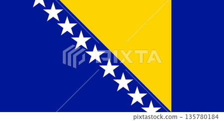 Flag of Bosnia and Herzegovina  Blue Field with Yellow Triangle and White Stars, National Banner Representing Bosnian Unity, Heritage, and Independence 135780184