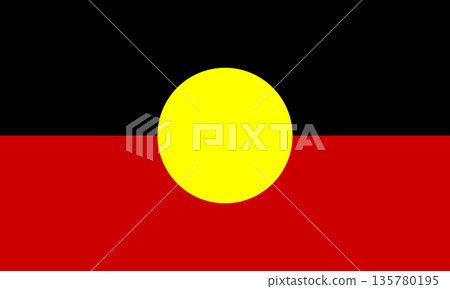Australian Aboriginal Flag  Black, Red, and Yellow Indigenous Banner Representing First Nations Heritage, Unity, and Connection to Country 135780195
