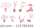 Watercolor gift box (with ribbon) and heart set 135780389