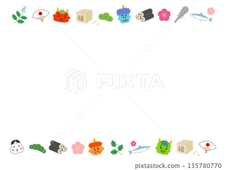 可愛的節分圖案邊框 135780770