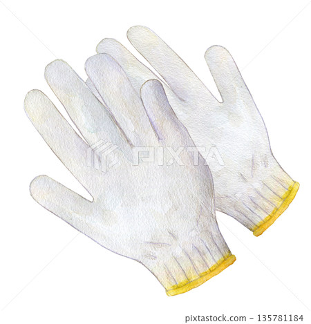 Watercolor illustration, hand-drawn illustration, work gloves Watercolor illustration, hand-drawn illustration, work gloves 135781184