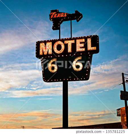 美國鄉村老式汽車旅館霓虹燈招牌 [AI 生成圖像] 135781225