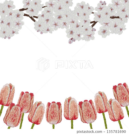 【櫻花鬱金香相框】手工刺繡插畫材料 【櫻花鬱金香相框】手工刺繡插畫材料 135781690